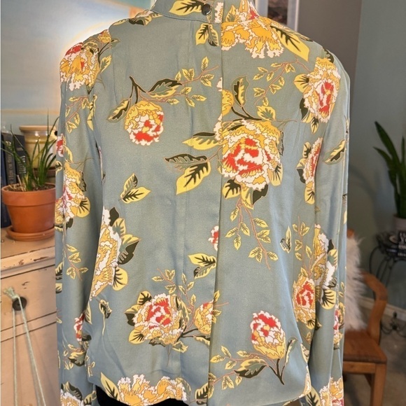 DG2 Donna Gilman S Zip Blouse Multicolor Gray Floral Long Sleeve Mock Neck Lined - Picture 4 of 13